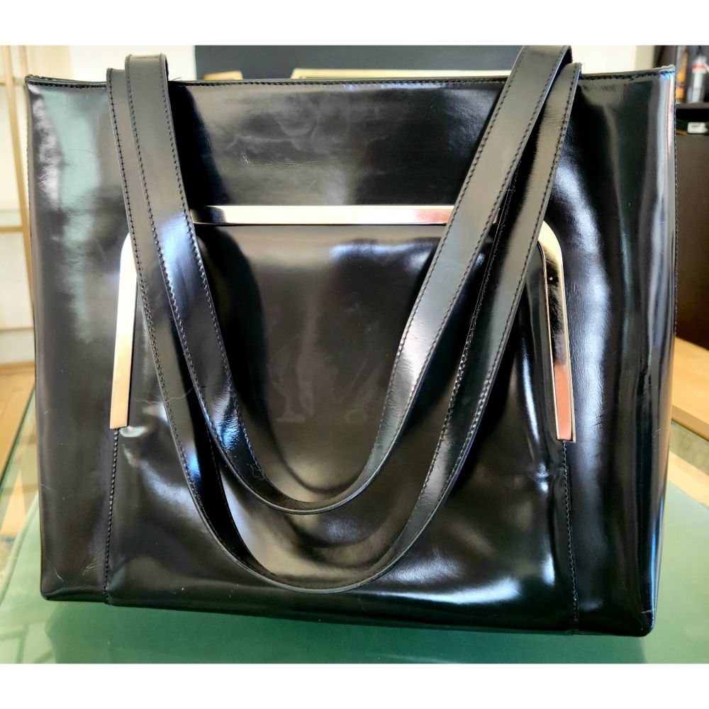 Gucci Vintage Graphite Enamel W/ Chrome Accented Tote Bag - Picture 1 of 11
